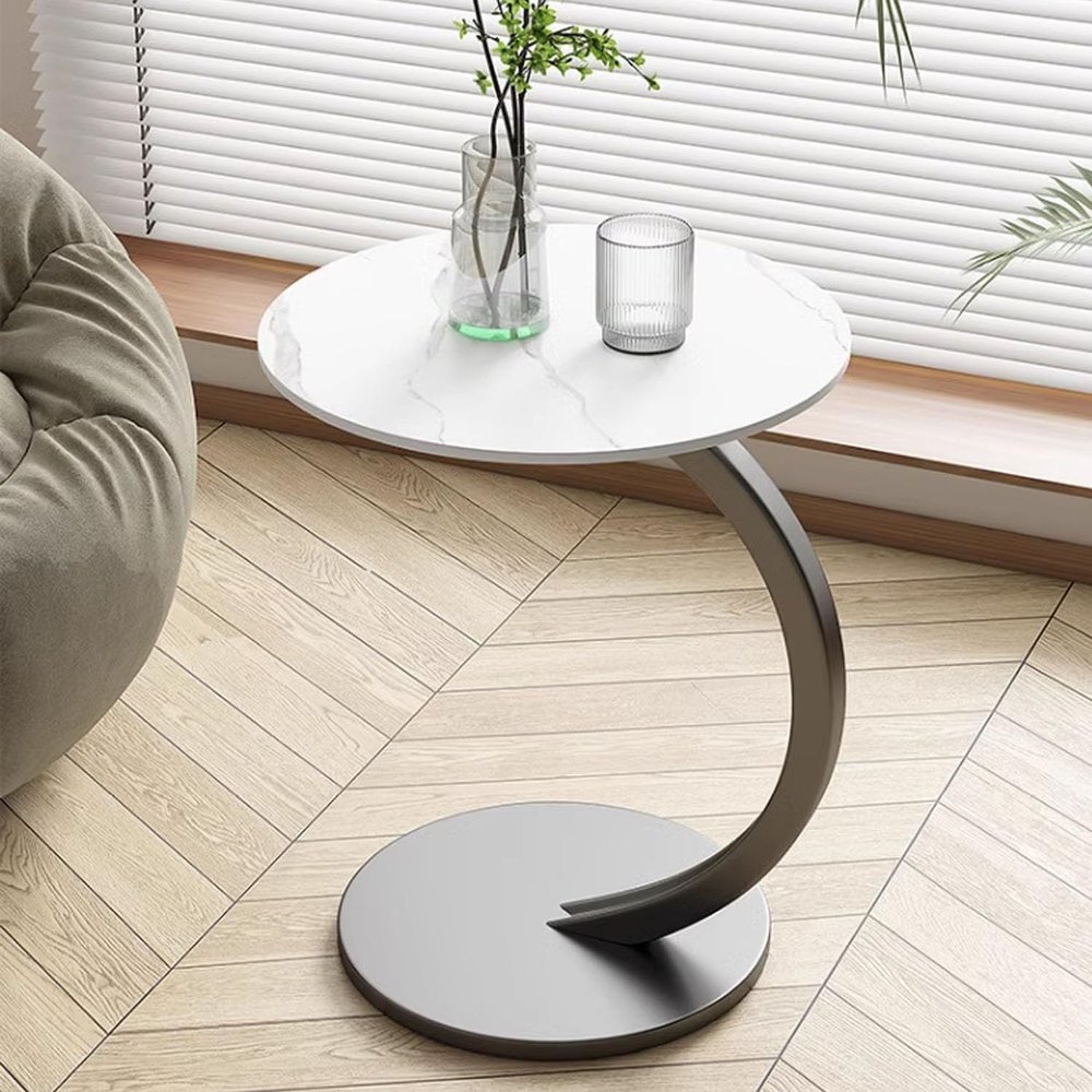 EYPKPL C Shaped End Table Round Side Tables Nightstand with Sturdy Metal Frame and Faux-Marble Tabletop Coffee Table Tray Table