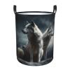 wolf at night print Circular Hamper Waterproof Storage Bin Organizer Basket Laundry Hamper With Handles For Clothes Toys Small view 1