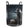 wolf at night print Circular Hamper Waterproof Storage Bin Organizer Basket Laundry Hamper With Handles For Clothes Toys Small view 2