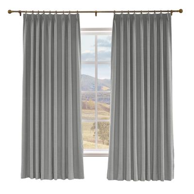 Macochico 52 W x 96 L Blackout Faux Linen Curtains Blackout Room Drapery Panel with Pinch Pleated for Bedroom Classrooms Sliding Glass Door,Rock Grey (1 Panel)
