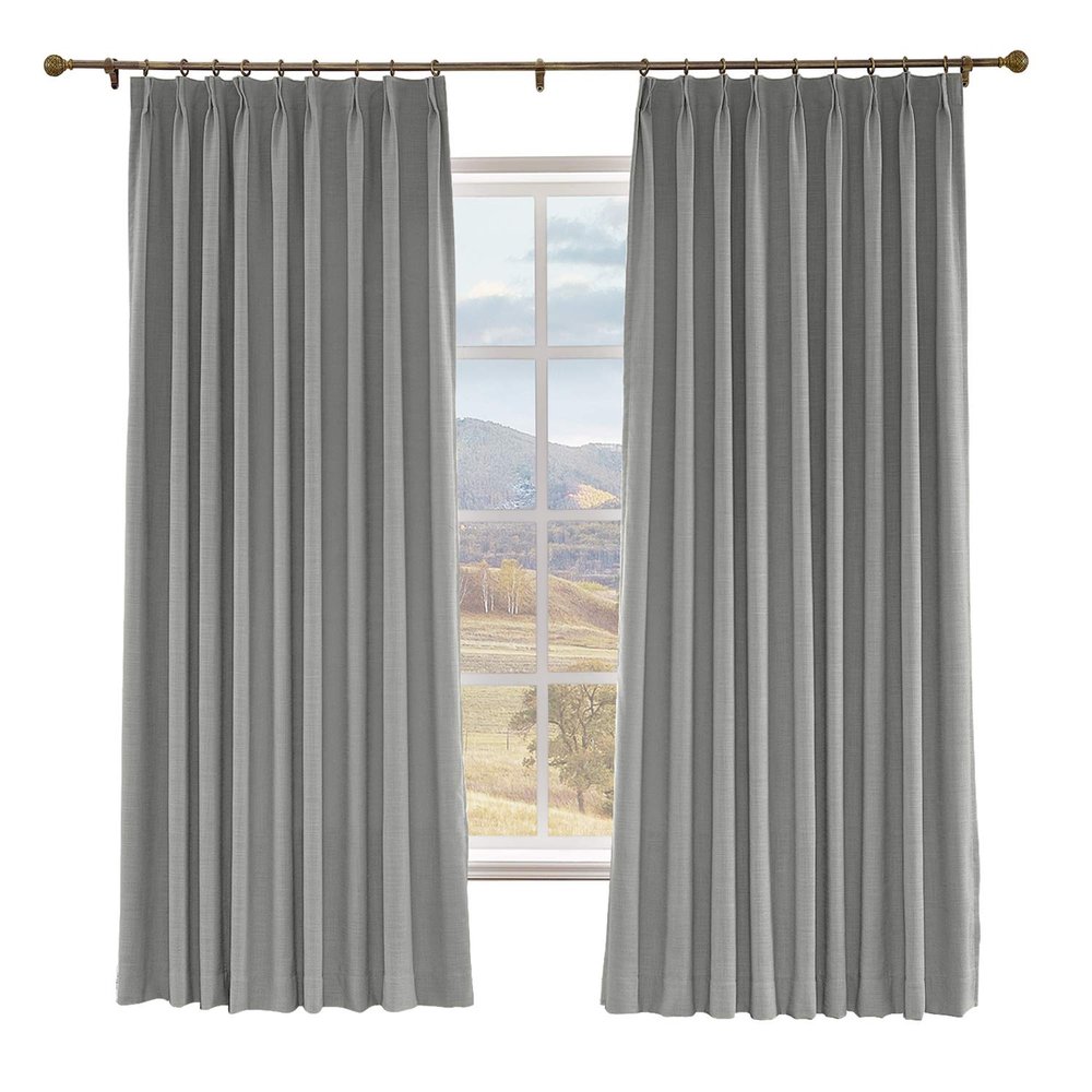 Macochico 52 W x 96 L Blackout Faux Linen Curtains Blackout Room Drapery Panel with Pinch Pleated for Bedroom Classrooms Sliding Glass Door,Rock Grey (1 Panel)