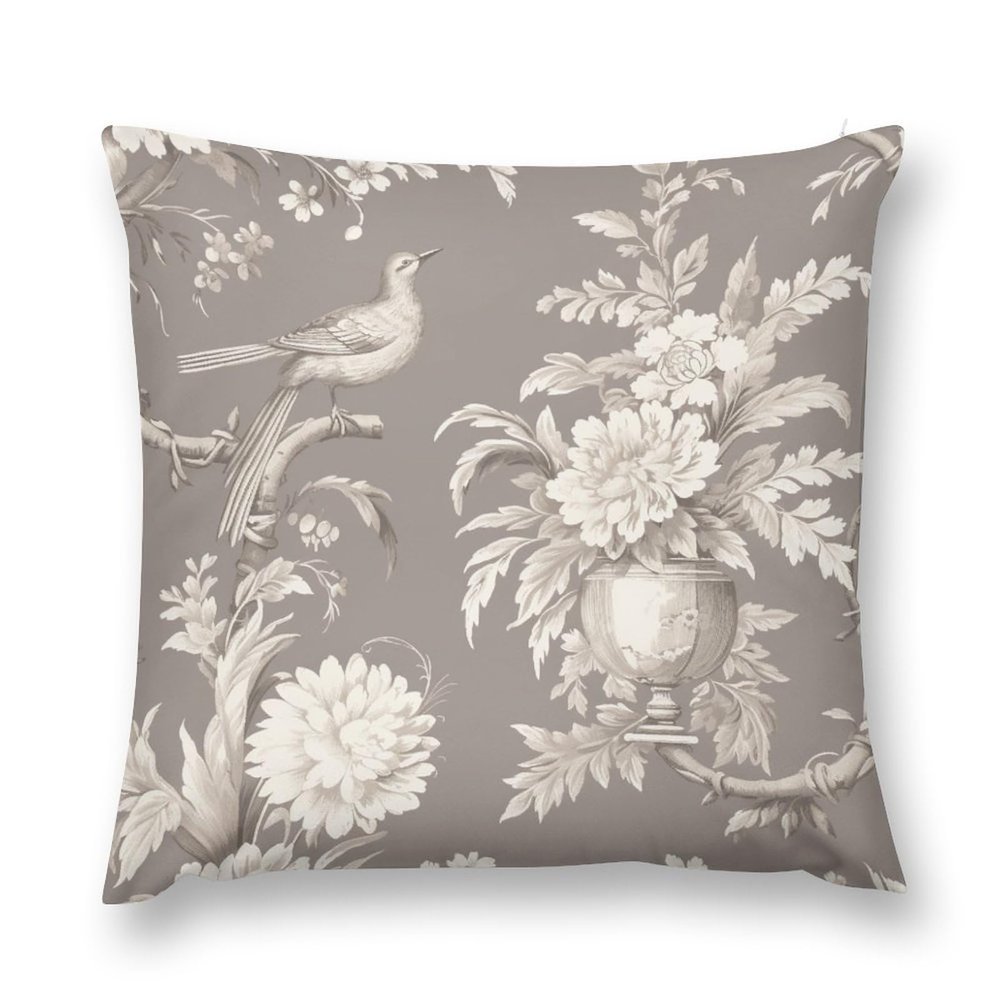 MangGou French Country Throw Pillow Cover Floral Tan Velvet Pillow Cases Chinoiserie Cushion Cover Farmhouse Pillow Covers Rutic Home Decor for Sofa Couch Bed Office Car 16 "x16