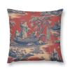 MangGou Red Navy Toile Velvet Pillow Covers Royal Dynasty Cushion Cover 14 "x14 Chinoiserie Style Pillow Case Eurosham Accent Toss Pillowcase Rustic Farmhouse Decor for Sofa Living Room Bedroom view 1