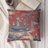 MangGou Red Navy Toile Velvet Pillow Covers Royal Dynasty Cushion Cover 14 "x14 Chinoiserie Style Pillow Case Eurosham Accent Toss Pillowcase Rustic Farmhouse Decor for Sofa Living Room Bedroom view 3