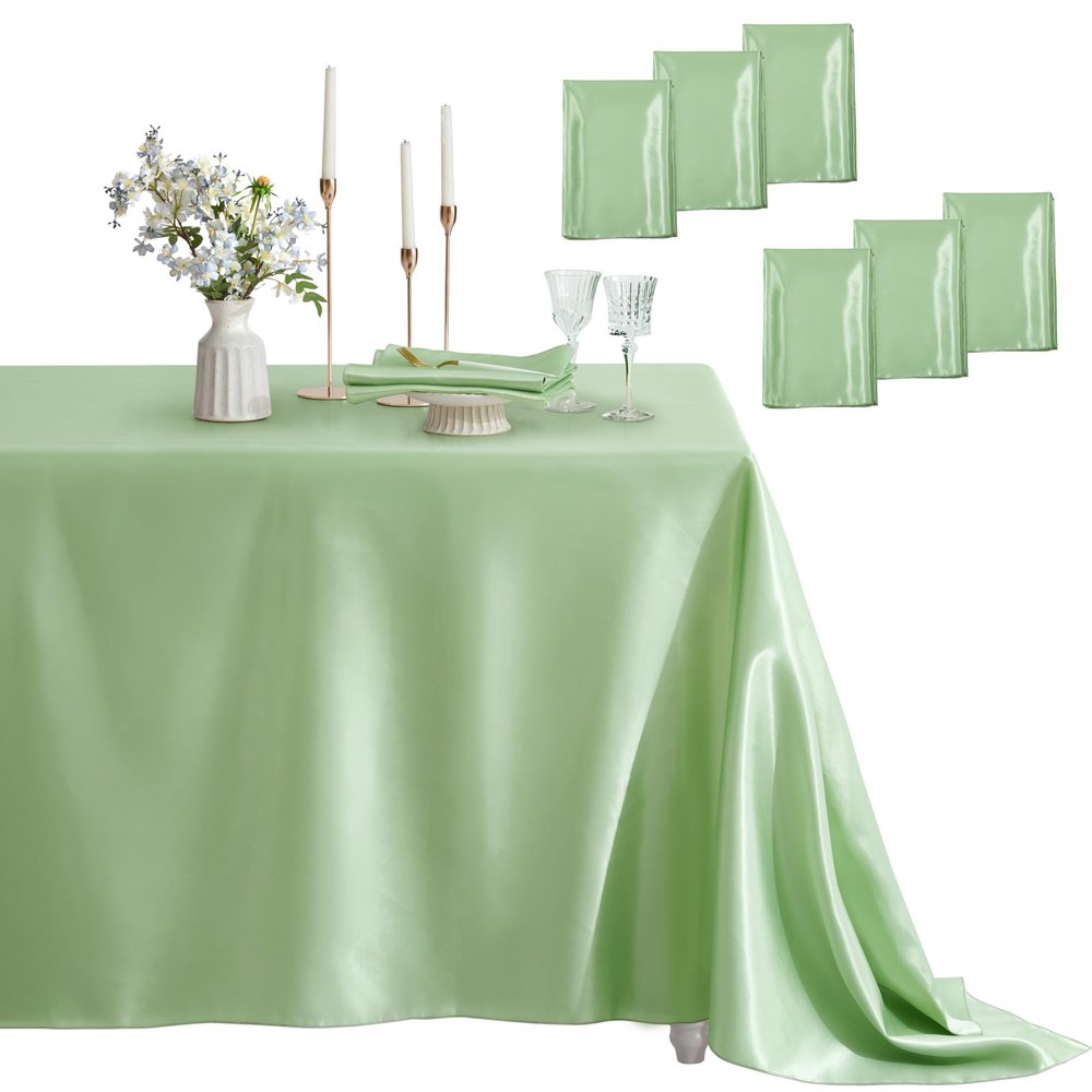 Counfeisly 6 Pack Satin Table Cover Rectangle Silkly Soft Table Cloth, Satin Dining Table Cloths for Wedding Banquet Table Decoration, Dining Room, Indoor and Outdoor Use, 60 x 102 Inches, Sage Green