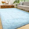 YJ.GWL Area Rugs for Living Room Bedroom, 5x8 Machine Washable Large Light Blue Carpet, Soft Fluffy Shaggy Thick Big Shag Indoor Floor Rug for Kids Boy and Girls Room Dorm Home Decor Aesthetic view 1