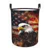 American Flag Fire Eagle print Circular Hamper Waterproof Storage Bin Organizer Basket Laundry Hamper With Handles For Clothes Toys Small view 1