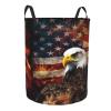 American Flag Fire Eagle print Circular Hamper Waterproof Storage Bin Organizer Basket Laundry Hamper With Handles For Clothes Toys Small view 2