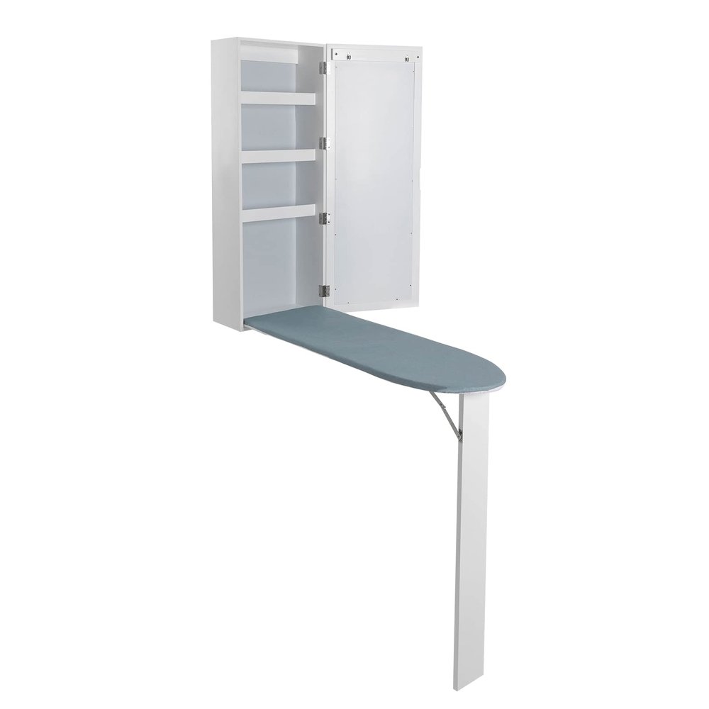 YIYIBYUS Wall Mounted Ironing Board, Wall Mounted Ironing Board Cabinet Foldable with Mirror and Swivel Ironing Board for Home Apartment (withstorage Table),Swivel Function (Style B)
