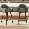 LukeAlon PU Leather Swivel Counter Stools Set of 2, Open Back 27" Seat Height Low Barstools with Metal Legs Modern Kitchen Stools with Footrest for Home Bar Dining Room, Green view 1