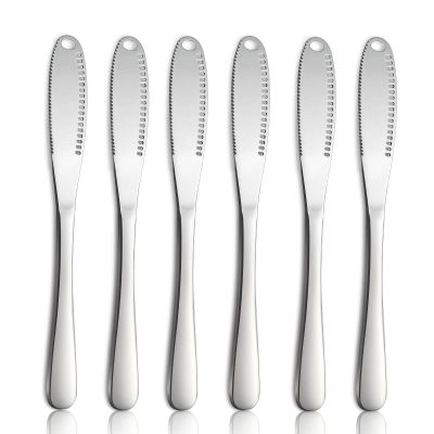 hunnycook 6P Butter Knife, 8.7 silver Butter Spreader, Stainless Steel Butter Knife Spreader, Butter Spreader Knife with Holes and Serrations, Multi-Function Spreader Knives for Butter, Cheese, Jam