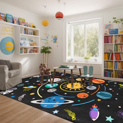 Space Rugs for Kids Bedroom,Outer Space Rug for Boys Room with Solar System,Planets Theme Area Carpet for Bedroom Playroom Classroom Decor,3'5'