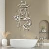 Cool Woman with Wine Metal Line Wal Art, Feminine Pop Art, Unique Minimalist Line Art, Metal Aesthetic Home Decor, Metal Line Art Wall Decor, Bathroom or Bedroom Decor (45"H x 25 "W / 115 x 64 cm, white) view 1