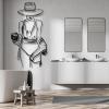 Cool Woman with Wine Metal Line Wal Art, Feminine Pop Art, Unique Minimalist Line Art, Metal Aesthetic Home Decor, Metal Line Art Wall Decor, Bathroom or Bedroom Decor (45"H x 25 "W / 115 x 64 cm, white) view 3