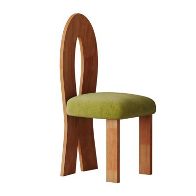 ESRADA Linen Upholstered Chair Farmhouse Dining Chair with Curved Backrest Mid-Century Dining Chair Solid Oak Wood Dining Chairs Brown