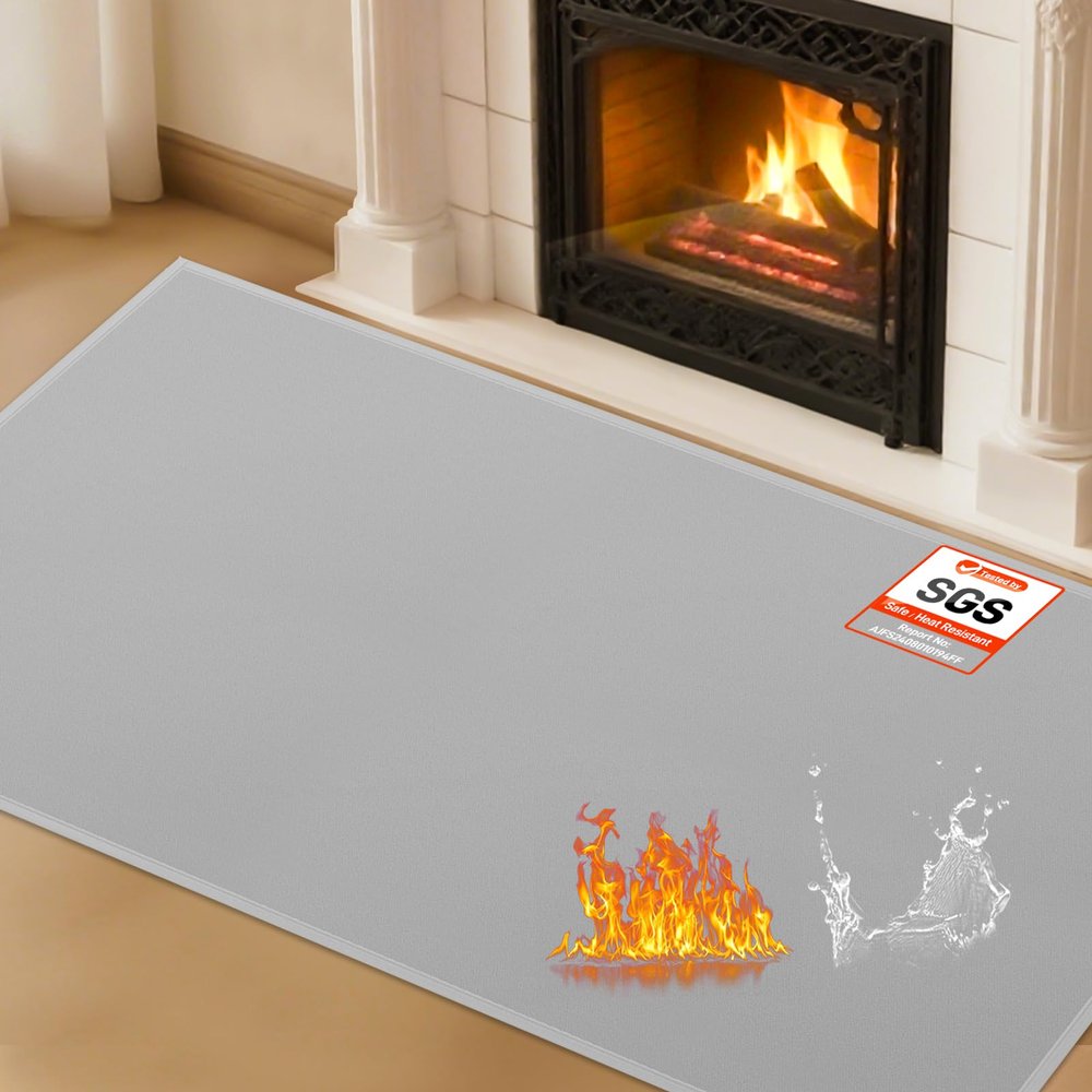 Hearth Rugs for Fireplaces Fire Resistant, 48 x 28 x 0.04 inch Fireproof Fireplace Mat Hearth Rug, Hearth Pads for Wood Stove Fireplace Indoor Outdoor, Protect Floors Carpets from Sparks Embers-Grey