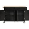 LUMISOL Kitchen Island Cart on Wheels with 2 Drawers and 4 Door Cabinet, Mobile Storage Cart with Solid Wood Top for Kitchen Dinning Room, Black view 3