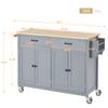 LUMISOL Kitchen Island Cart on Wheels with 2 Drawers and 4 Door Cabinet, Rolling Kitchen Cart with Solid Wood Top, Kitchen Island with Storage, Grey Blue view 2