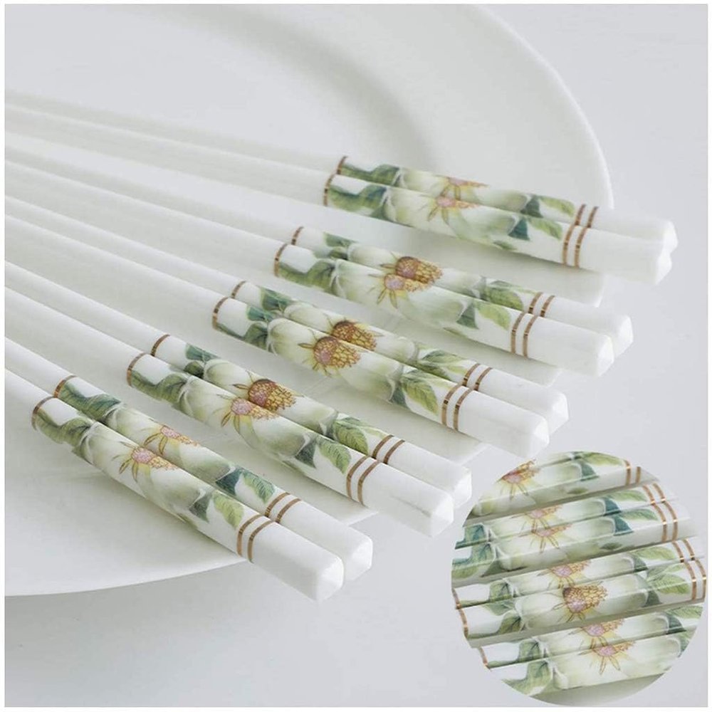 HYQHYX Bamboo Chopsticks Reusable Chopsticks Easy to use Chopsticks, 10 Pairs Ceramic Reusable Chopsticks, White Porcelain Chopsticks Gift Set(Color:1,Size:)