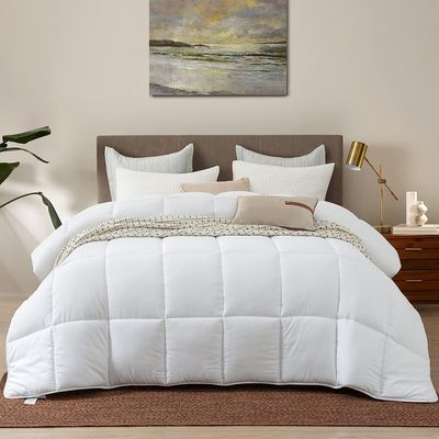 The OutNeT Soild 3 Piece White Down Alternative Comforter Oversized King Plus (128x120Inch) Hypoallergenic, Machine Washable, All Season 100% Cotton Fabric,Premium Bedding Comforter with 8 Tabs.