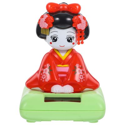 COHEALI Kimono Solar Powered Bobble Heads Sitting Japanese Kokeshi Doll Figurines Car Dashboard Dancing Figures Asian Geisha Doll Shaking Head Doll Car Dashboard Decoration Red