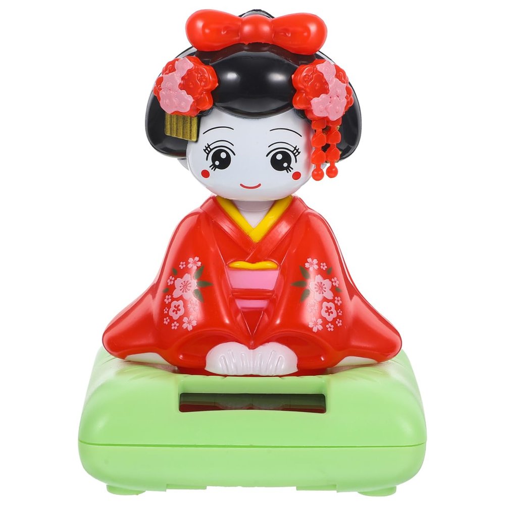 COHEALI Kimono Solar Powered Bobble Heads Sitting Japanese Kokeshi Doll Figurines Car Dashboard Dancing Figures Asian Geisha Doll Shaking Head Doll Car Dashboard Decoration Red