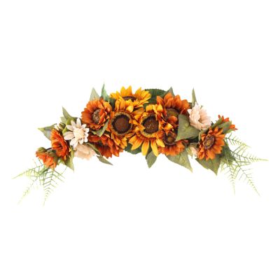 belupai Fall Wreath for Front Door, Autumn Sunflower Wreath Artificial Yellow Sunflower Decoration Swag Harvest Thanksgiving Sunflower Wreath for Home Halloween Indoor Outdoor Decor(#3)