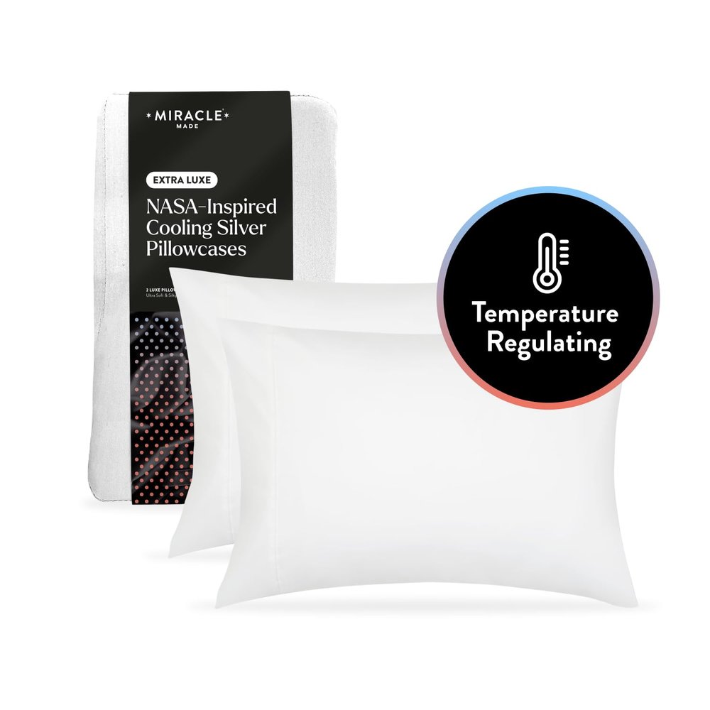 Miracle Made Extra Luxe Cool-to-The-Touch Pillowcase Set, 2-Piece  Soft, Breathable, Silver-Treated Cotton Covers  King/Cali King Size, White