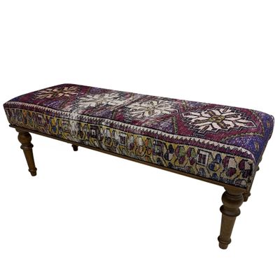 EASTERNRUGARTS Boho Purple Distressed Rug Upholstered Ottoman Bench, Piano Bench, Wood Bench, Bedroom Ottoman, Entryway Footstool Ottoman Bench, Kitchen Dining Bench, (18x18X48, Purple Runner)