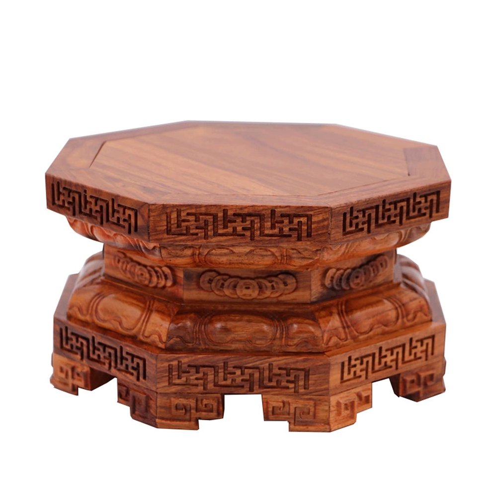 CLoxks Vase Bonsai Base Wooden Vase Base Wooden Buddha Statue Base Heightened Eight-Sided Lotus Seat Guanyin God of Wealth Vase Carved Display Stand Bonsai Base (Color : Brass)
