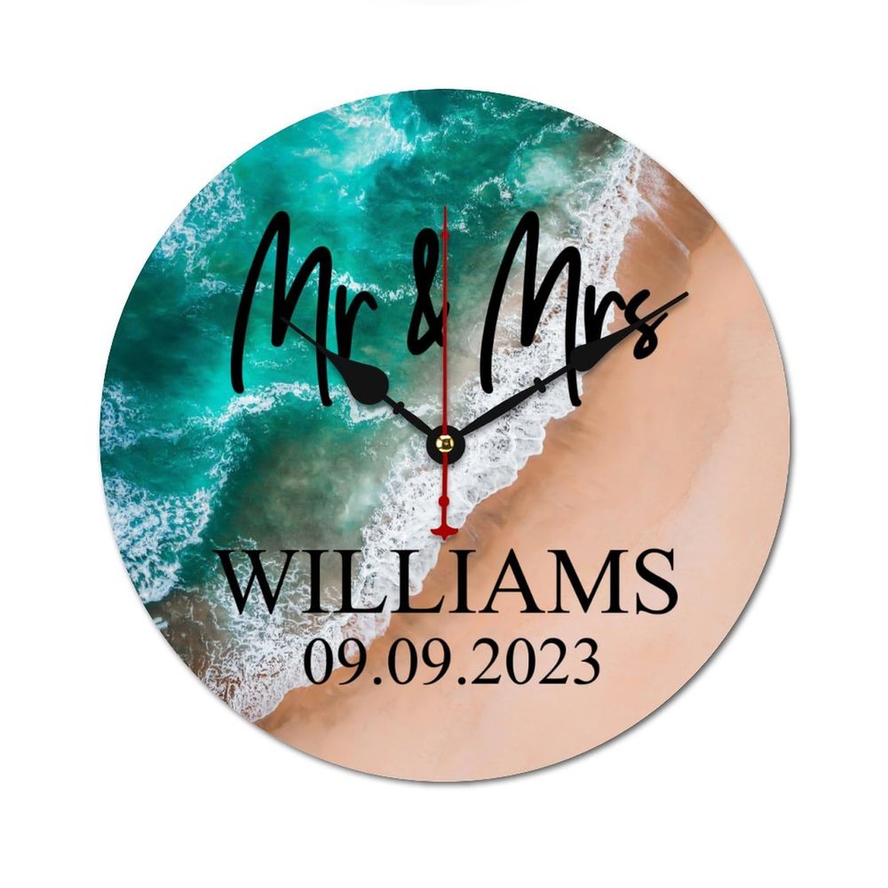 Personalized Mr and Mrs Wooden Clock Custom Last Name Wall Clock Farmhouse Rustic Country Decorative Clock for Home Kitchen Bedroom Living Room Customized Wedding Gift 24"