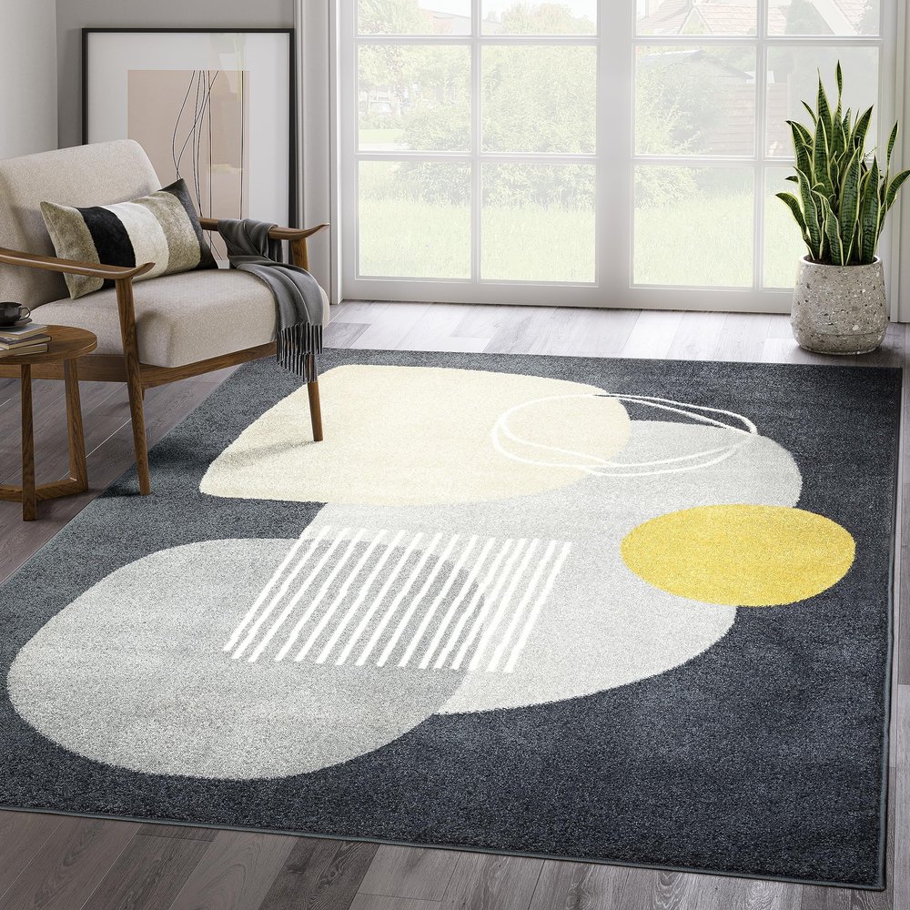 Abani Deco Collection Area Rug - Grey Minimalist Design -7'9" x 10'2"(8'x10') - Easy to Clean - Durable for Kids and Pets - Non-Shedding - Medium Pile - Soft Feel - for Living Room, Bedroom & Office