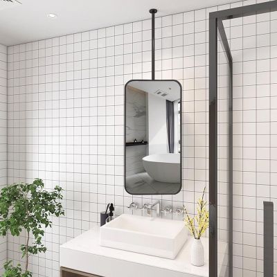 Modern Decorative Mirror for Ceiling, Black Framed Mirrors for Bathroom Wall Mirror Square Ceiling Mounted Mirror Rectangular Bathroom Vanity Mirror with Boom (Size : 40cmx60cm)