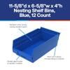 Shelving Inc. 11-5/8"d x 6-5/8"w x 4"h Nesting Shelf Bins, Blue, 12 Count view 2