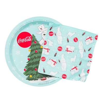 Silver Buffalo Coca-Cola Polar Bears Christmas Tree 32 Pack Partyware Disposable Paper Plates and Napkins