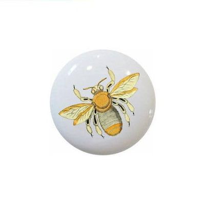 Bee-utiful Day Bees Butterfly Daisy Flower Girl Roses Curious Yellow Bird - 1.5" Decorative Glossy Ceramic Dresser Drawer PULLS Cabinet Cupboard KNOBS (14DarkYellowBee)