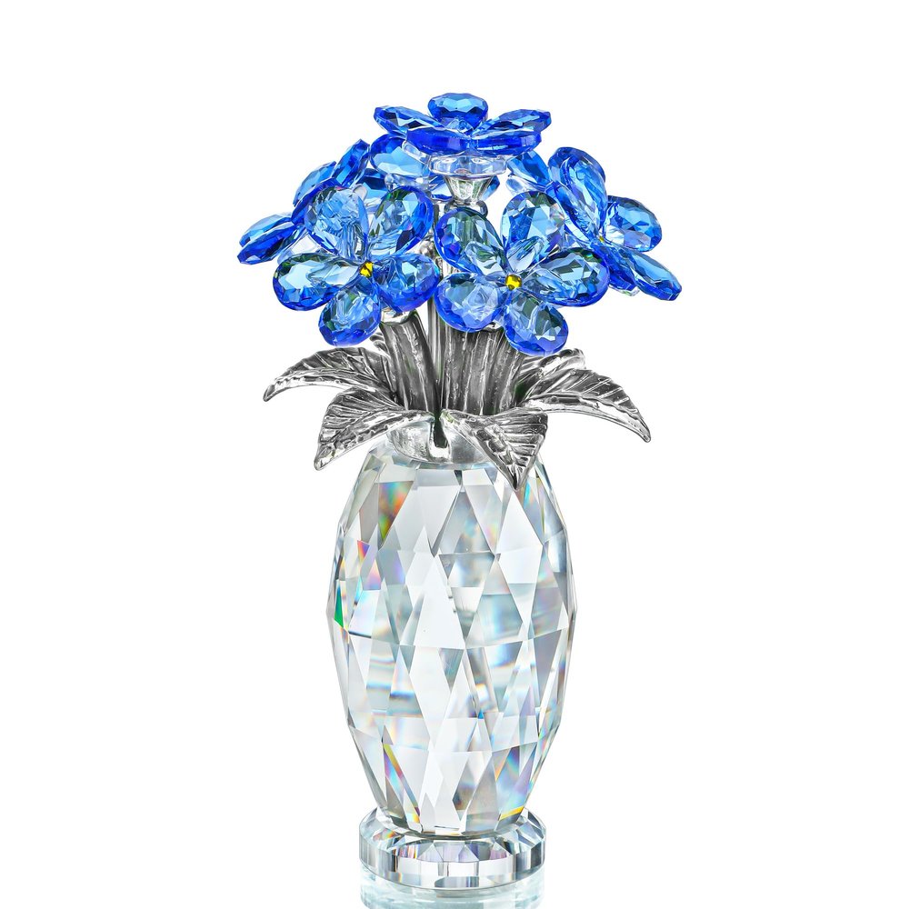 H&D HYALINE & DORA Blue Crystal Forget Me Not Flower Figurine,Flower Gifts for Women,Crystal Glass Flower Collectible Ornaments for Home Decor Table Centerpiece