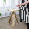 Side Table Unique Aluminum Handmade Coffee Table Accent End Table, Natural Tray Top Side Table Nightstand for Family, Dinning or Living Room, Handcrafted Finish, Modern, Leaf shaped Legs Coffee table view 2