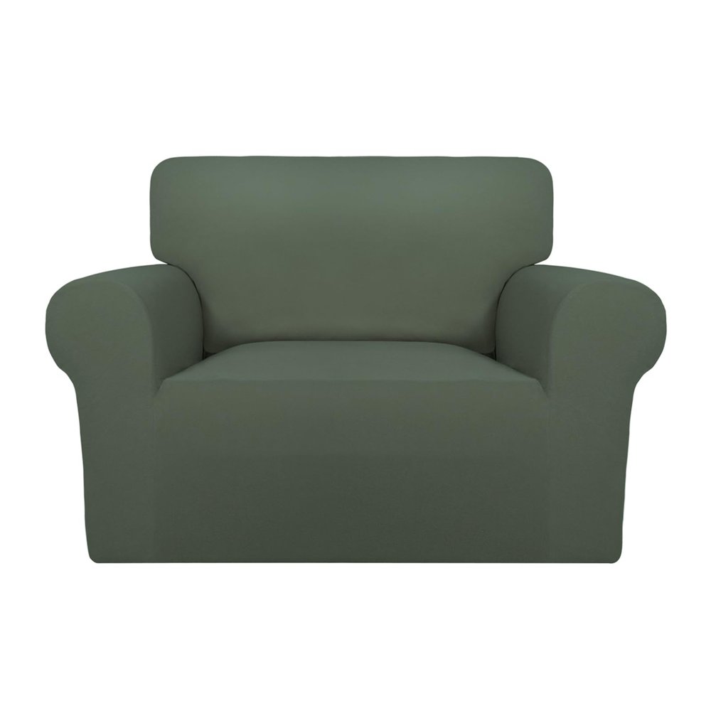 PureFit Super Stretch Sofa Slipcover Spandex Non Slip Soft Couch Sofa Cover, Washable Furniture Protector with Non Skid Foam and Elastic Bottom for Kids, Pets (Oversized, Greyish Green)
