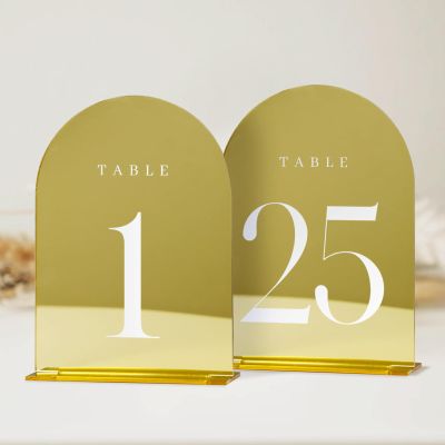 JINMURY Gold Mirror Arch Table Numbers for Wedding, 25 Pack 5x7" Gold Mirror Arch Acrylic Signs with Stand Acrylic Table Numbers 1-25, Perfect for Wedding Reception