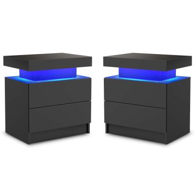 DobleCliCli LED End Table Set of 2, Modern Bedside Table with Storage, 20.5" Tall End Tables Bedroom Set of 2 with 2 Drawers, LED Furniture for Bedroom, Living Room, and Playroom, Black