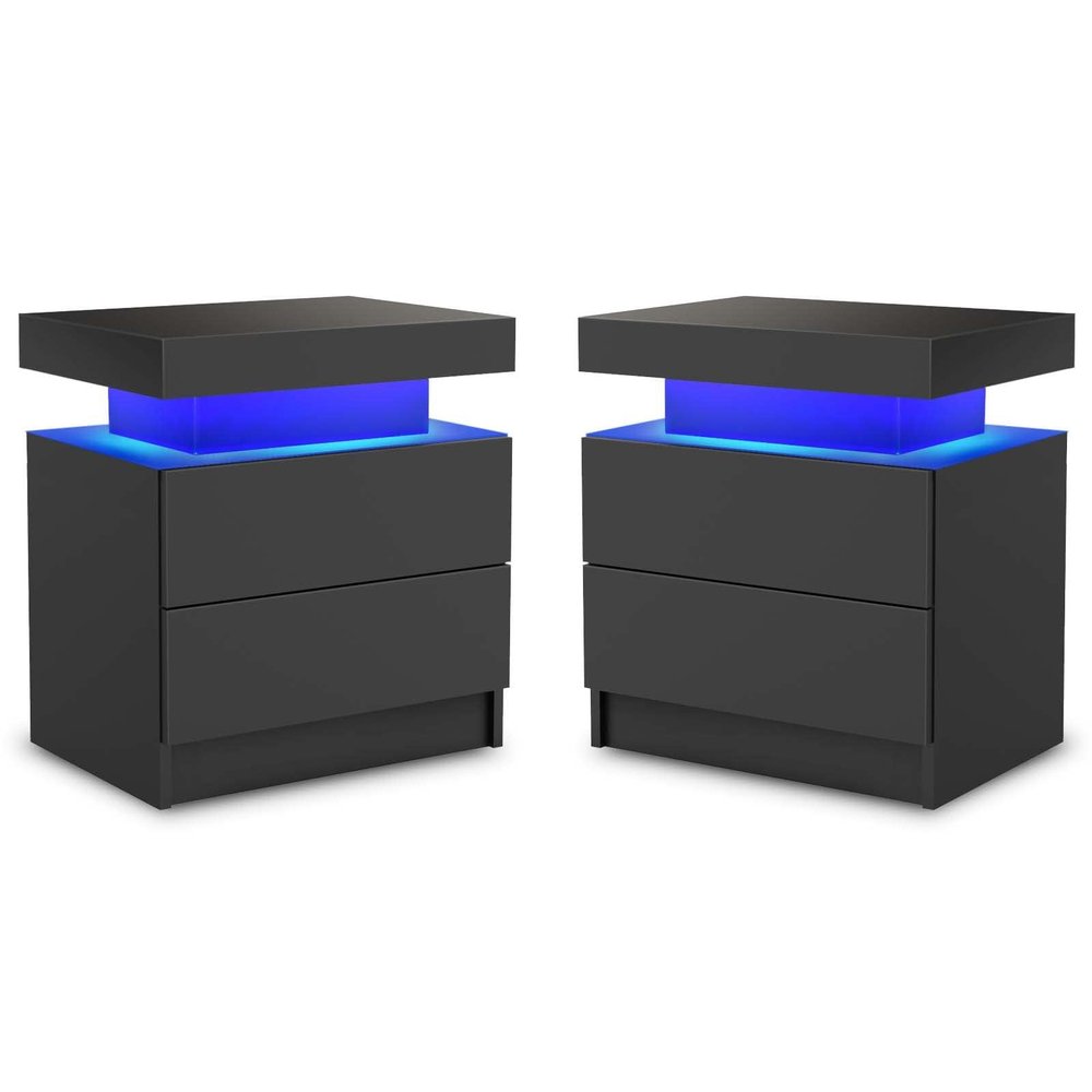 DobleCliCli LED End Table Set of 2, Modern Bedside Table with Storage, 20.5" Tall End Tables Bedroom Set of 2 with 2 Drawers, LED Furniture for Bedroom, Living Room, and Playroom, Black