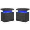 DobleCliCli LED End Table Set of 2, Modern Bedside Table with Storage, 20.5" Tall End Tables Bedroom Set of 2 with 2 Drawers, LED Furniture for Bedroom, Living Room, and Playroom, Black view 1