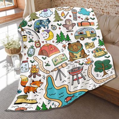 Camping Blanket Gifts,Soft Camping Throw,Cute Plush Flannel Camping Quilts Decorations for Bedroom Sofa Bed Outdoor Travel 40 x 30in for Pets