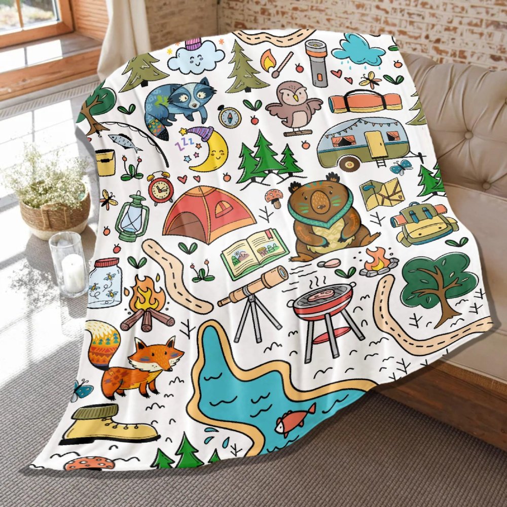 Camping Blanket Gifts,Soft Camping Throw,Cute Plush Flannel Camping Quilts Decorations for Bedroom Sofa Bed Outdoor Travel 40 x 30in for Pets