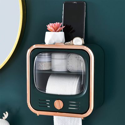 Multifunctional Tissue HolderTissue Box Cover,Bathroom Paper Dispenser, Paper Towel Dispenser, Roll Paper Holder with Storage Drawer for Bathroom, TV-Shaped Tissue Dispenser (Color : White, Size :