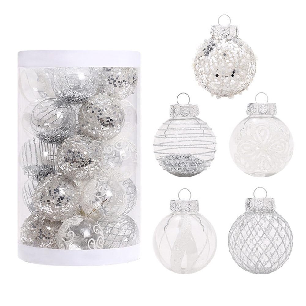 25Pcs Christmas Ornaments Sets 2.36 Christmas Ball Ornaments Christmas Tree Ornaments Shatterproof Xmas Balls Bulbs for Holiday Wedding Party Christmas Tree DecorationSilvery White