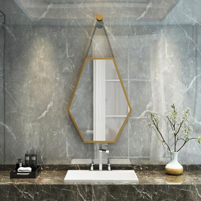 ACHZYFT Irregularly Hexagon Metal Frame Wall Hanging Mirror,Decorative Mirror with Metal Strap,HD Makeup Mirror,Bathroom Mirror,for Bathroom Bedroom Living Room,4 Sizes(Size:60cm92cm,Color:Gold)