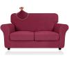 2026 Striped Loveseat Cover 3-Piece (55"-69"), Thick Stretch Sofa Covers for 2 Cushion Couch with Non-Slip Elastic Band & Bottom Ties Stay in Place, Soft Durable Love Seat Slipcovers, Wine Red view 1