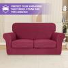 2026 Striped Loveseat Cover 3-Piece (55"-69"), Thick Stretch Sofa Covers for 2 Cushion Couch with Non-Slip Elastic Band & Bottom Ties Stay in Place, Soft Durable Love Seat Slipcovers, Wine Red view 2